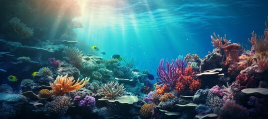 Fototapeta na wymiar Beautiful underwater sea reef coral background. Generative AI technology. 