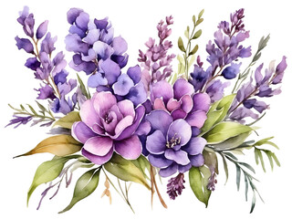 Watercolor lavenders flowers arrangment in bouquet. Flower element for decoration.