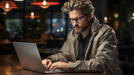 Young modern man working on a laptop