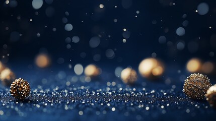 Navy blue and gold Christmas background with snowflakes and sequins - obrazy, fototapety, plakaty