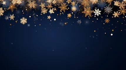 Fotobehang Elegant navy blue Christmas background with sparkling snowflakes and golden sequins © Ameer