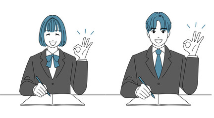 OKサインをして喜ぶ男女の学生