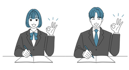 OKサインをして喜ぶ男女の学生