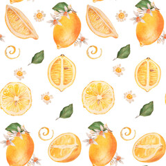 Watercolor pattern with juicy lemons
