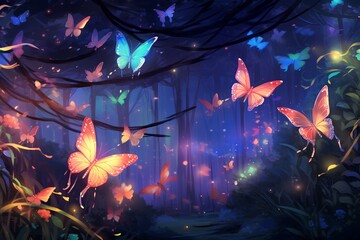 Enchanted Night: Luminous Butterflies in the Forest
