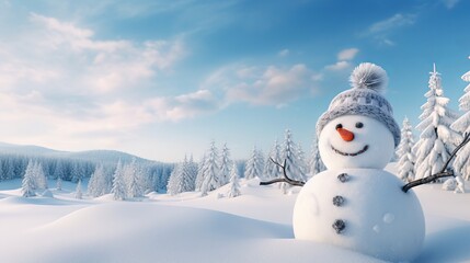 Obraz premium Snowman in winter wonderland: a festive greeting card with copy space