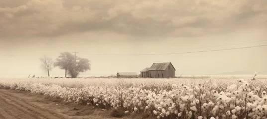 Fototapeten Cotton field landscape background. Generative AI technology.  © Hero Design