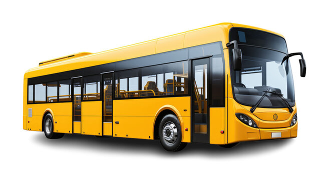 White yellow tour bus isolated on transparent background