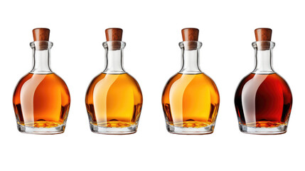 Set of brandy bottles isolated on transparent background