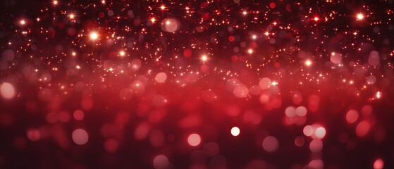 Sparkling red Christmas background with golden stars. Festive and glowing holiday texture - obrazy, fototapety, plakaty