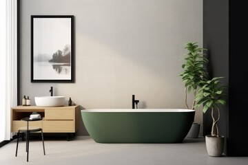 Fototapeta na wymiar Modern minimalist bathroom interior in green color