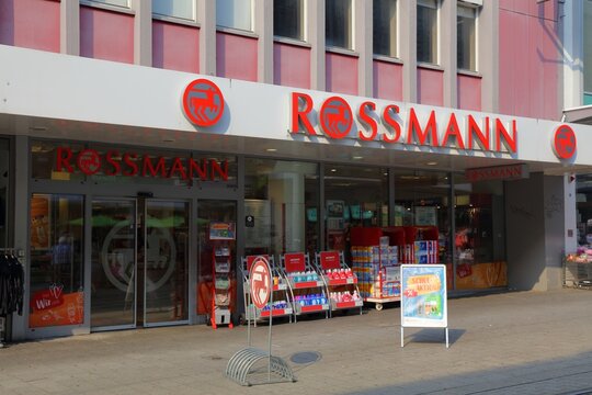 WITTEN, GERMANY - SEPTEMBER 16, 2020: Rossmann beauty shop in downtown Witten, Germany. Rossmann shop chain specializes in cosmetics, perfumes and beauty products.