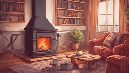 Cozy Evening by the Fireplace with a Hot Drink