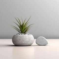Empty natural rocks stone cosmetic podium 3d background ai generative
