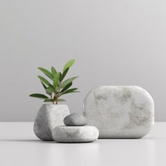 Empty natural rocks stone cosmetic podium 3d background ai generative