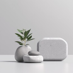 Empty natural rocks stone cosmetic podium 3d background ai generative