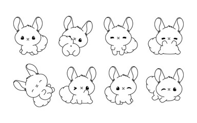 Collection of Vector Cartoon Chinchilla Coloring Page. Set of Kawaii Isolated Pet Outline for Stickers, Baby Shower, Coloring Book, Prints for Clothes