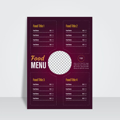 One sided food menu design