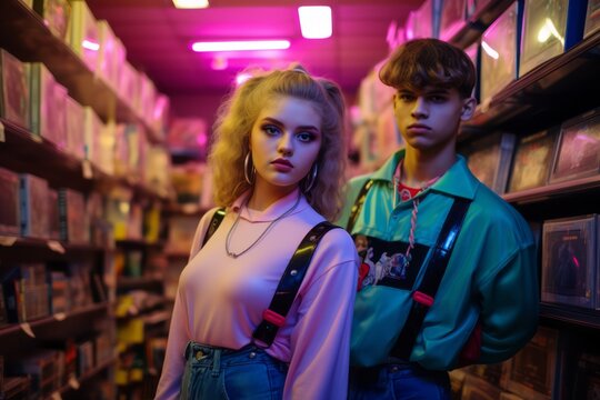 Nostalgic Tunes: Youth Embracing 90s Aesthetics in a Vinyl Record Store