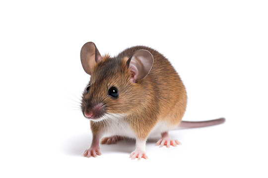 Close up of Erasian wood mouse or field mouse Apodemus sylvaticus cut out and isolated on a white background