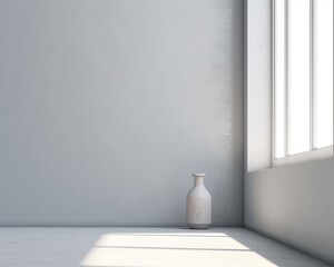 A minimalistic light beige background with window shadow and vegetation ai generative
