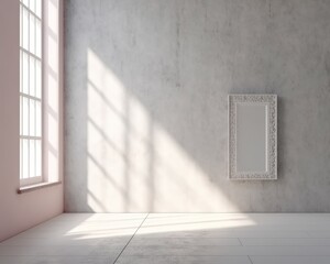 A minimalistic light beige background with window shadow and vegetation ai generative