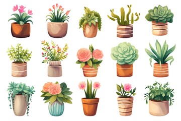 Watercolor Houseplants Set Collection.