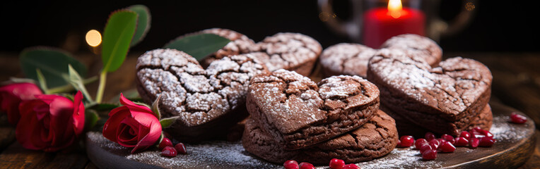 Fototapeta premium Heart-Shaped Brownie Delicacies for Valentine's Treat