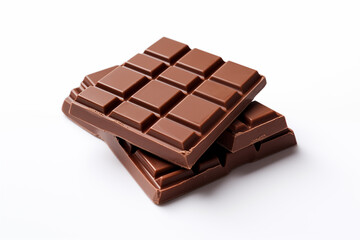 A stack of chocolate bars on a white background.