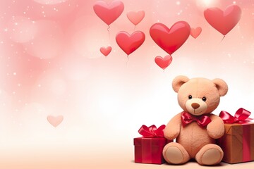 Obraz premium Valentine's Bear with Roses Banner