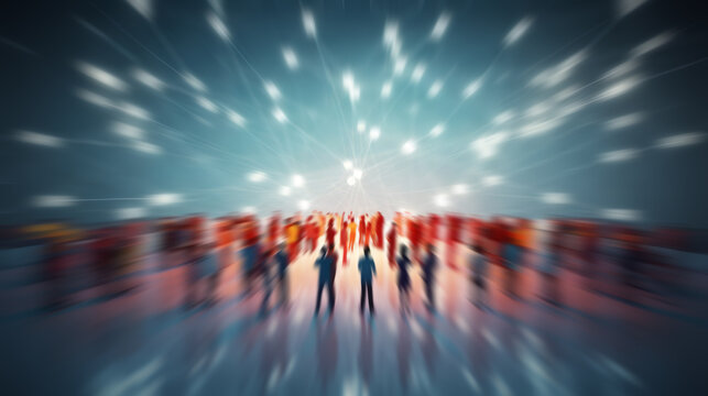 View of a crowd with a network of connections. Big data, smart city, internet and social networks, concept - Powered by Adobe