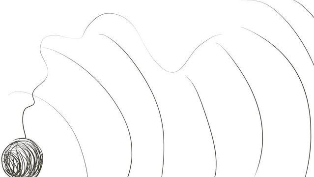 The ball of thread jumps back and forth, moving along with the lines and thread.