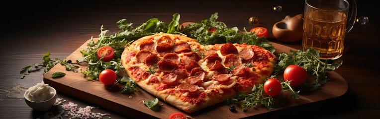Heart-Shaped pizza For Valentine's Day - obrazy, fototapety, plakaty