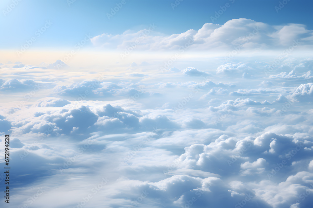 Canvas Prints aerial view of white clouds in blue sky. view from airplane window ai generated art