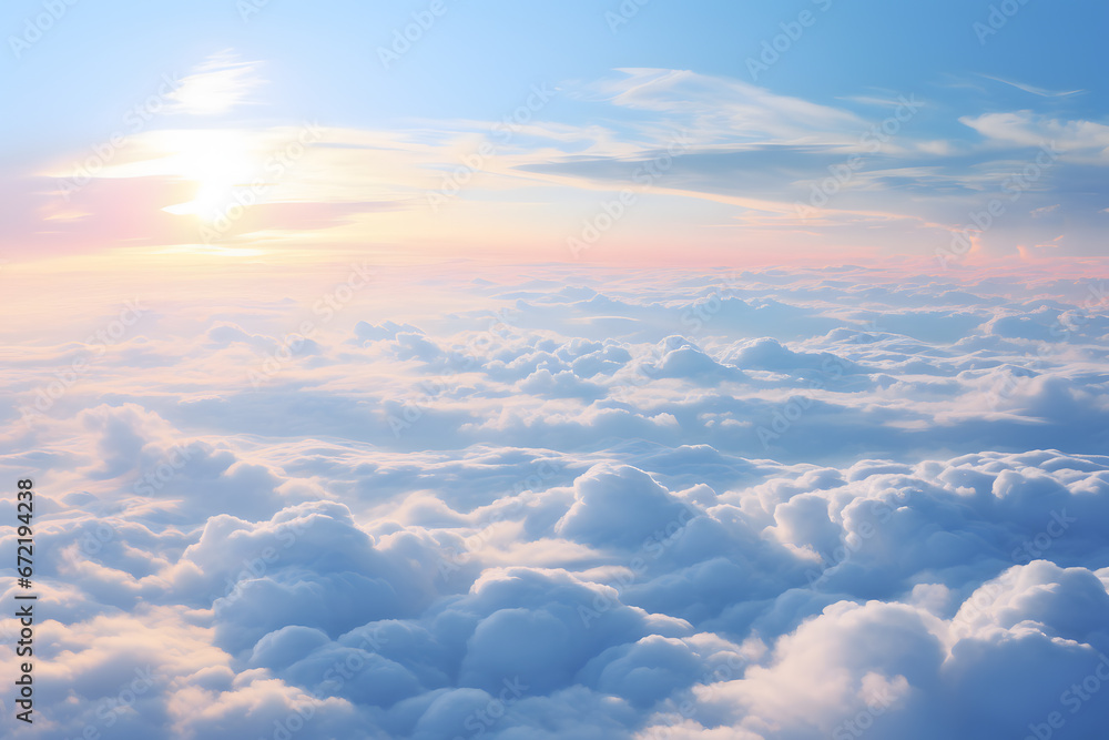Wall mural beautiful cloudscape view from the window of an airplane at sunset ai generated art