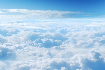 Aerial view of clouds and blue sky. View from airplane window ai generated art