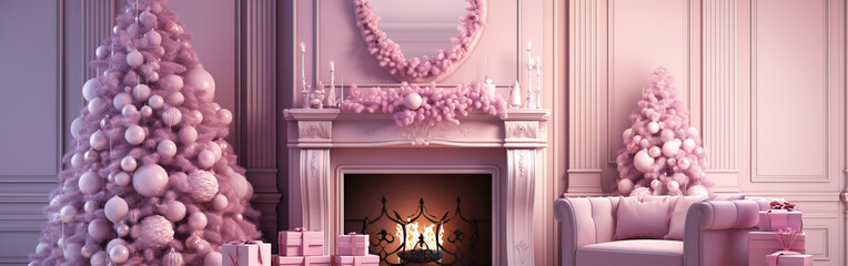 Festive Pink Interior with a Magical Christmas Tree