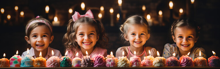Celebration Spark: Kid's Cake Candle Blowout Party - obrazy, fototapety, plakaty