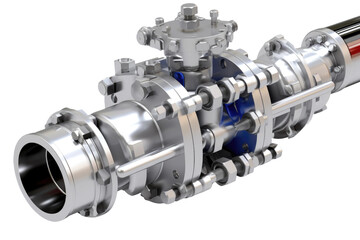 Three Way Ball Valves The Heart of Fluid Divergence Isolated On Transparent Background.