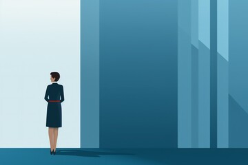 Fototapeta premium Business woman female lady young person back view confident professional formal boss manager isolated cartoon digital flat art blazer suit skirt smart shoes corporate lawyer work. empty space