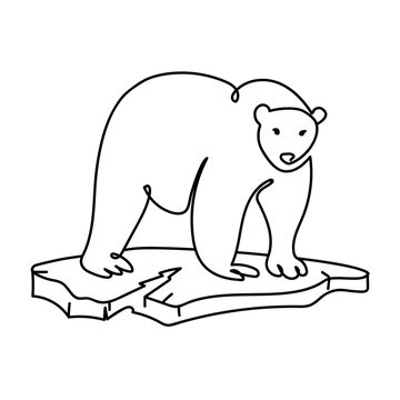 Polar bear on an ice floe Line art drawing.Global warming concept.Polar bear simple emblem icon logo design.Vector black and white illustration in simple Minimal style