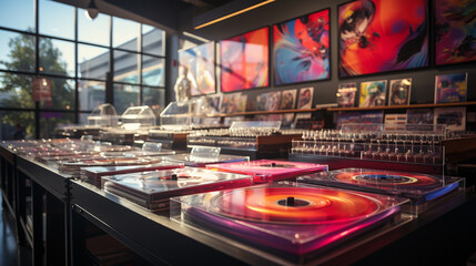 Record store with vinyl collections.