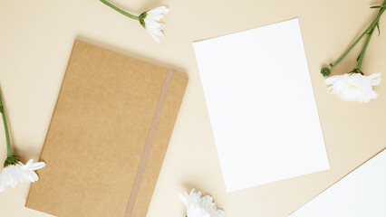 Creative flat lay mockup design of workspace. Flat lay office desk, mock up space for text. Top view. Copy space