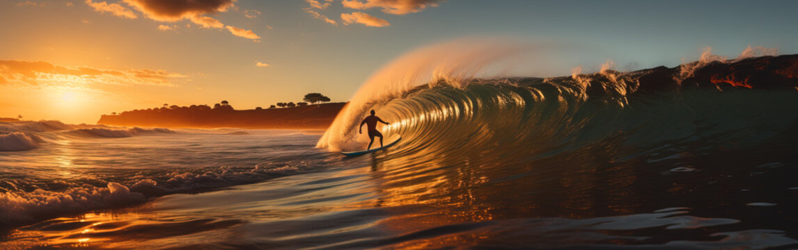 Wave Rider: Man Surfing in the Vast Daytime Ocean