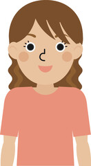 ピンクのTシャツを着た茶髪の日本人女性の上半身