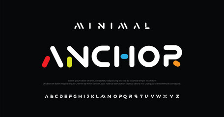 ANCHOR , a modern alphabet lowercase font. minimalist typography vector illustration design