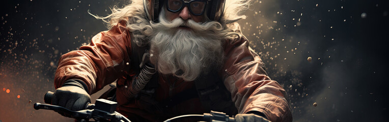 Santa Claus riding a bike - obrazy, fototapety, plakaty