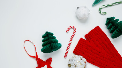 Christmas composition. Decorations on white background. Christmas, winter, new year concept. Flat...