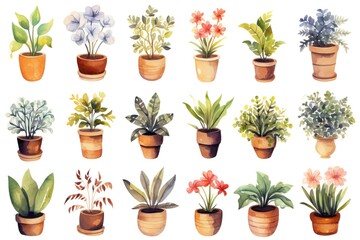 Fototapeta premium Watercolor Houseplants Set Collection.