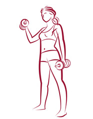 Gym and fitness vector illustration of a young attractive woman doing workout exercises, perfect muscular athletic body young adult girl sport training.